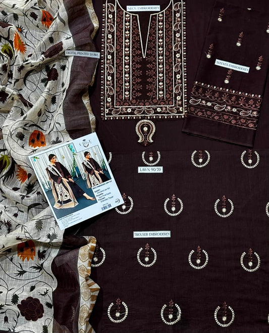 EMBERIODERY LAWN 3PC UNSTICHED