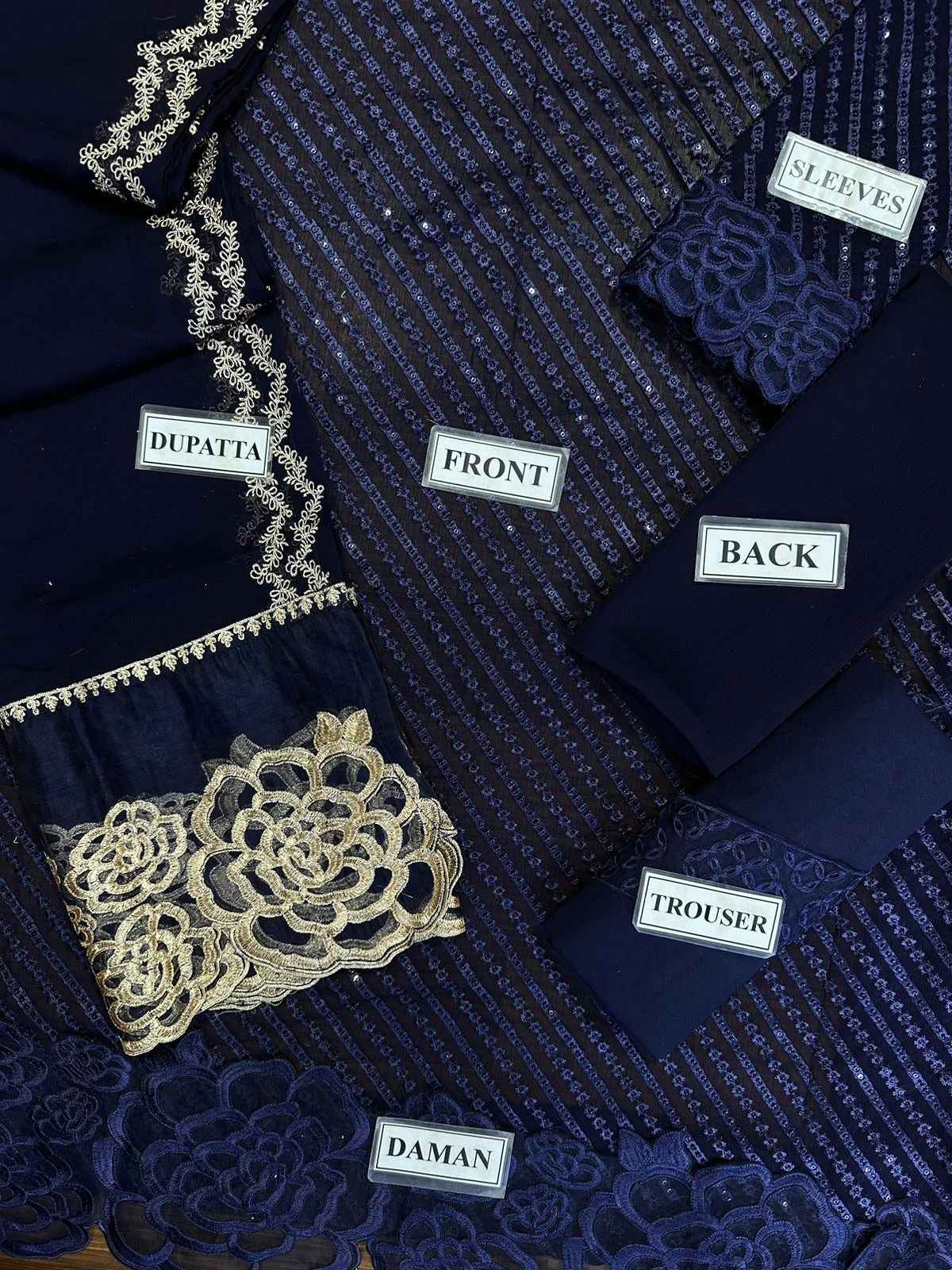 3Pcs Chiffon Luxury Embroided Un-Stitch