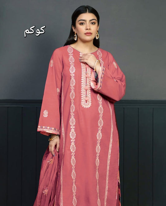 EMBERIODERY LAWN 3PC UNSTICHED