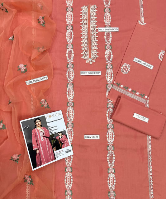 EMBERIODERY LAWN 3PC UNSTICHED