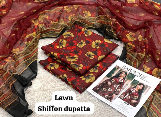 BAROUQE LAWN 3PC UNSTICHED