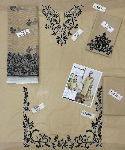 EMBEROIDERY LAWN 3PC UNSTICHED