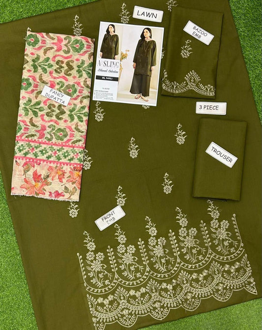 EMBERIODERY LAWN 3PC UNSTICHED