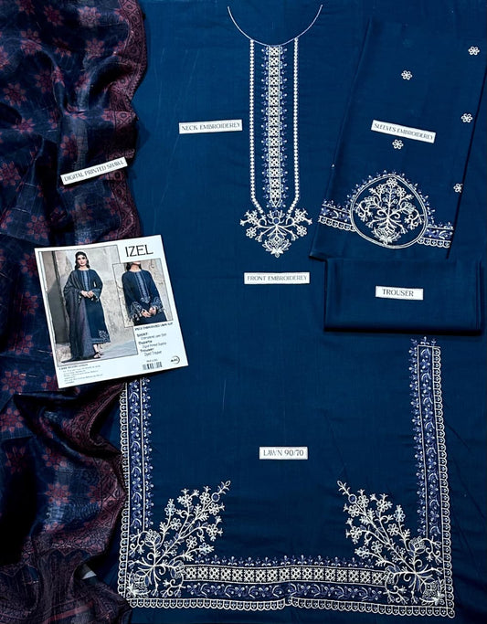 IZEL EMB LAWN 3PC UNSTOCHED