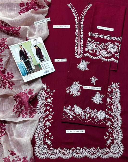 COCO EMB LAWN 3PC UNSTICHED