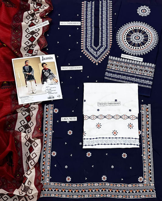 JAMZIN EMB LAWN 3PC UNSTICHED