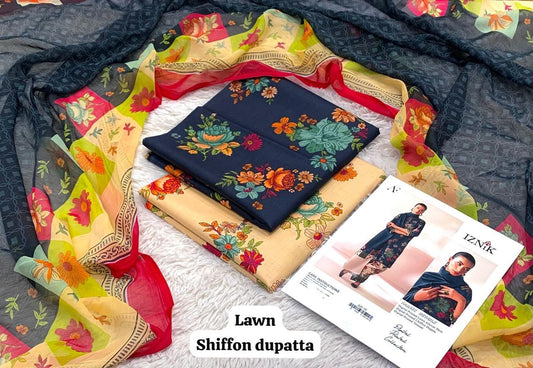 IZNIK LAWN 3PC UNSTICHED