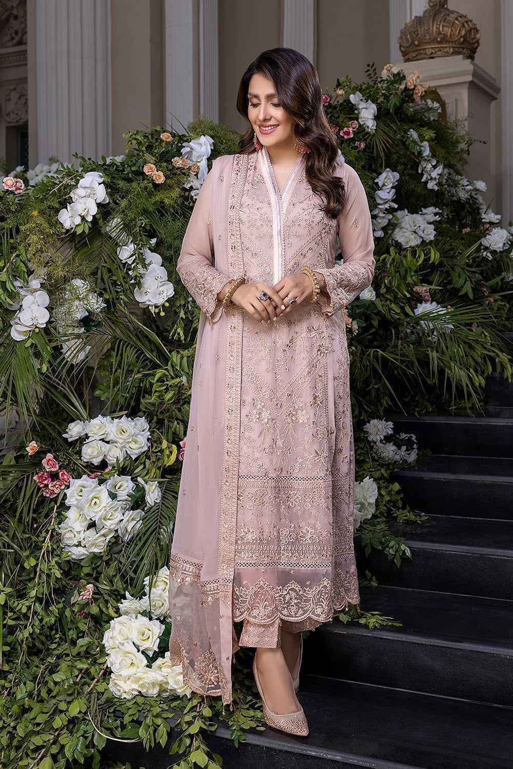 Chiffof Suit Azure Brand Embroidery 3 Pc Suit