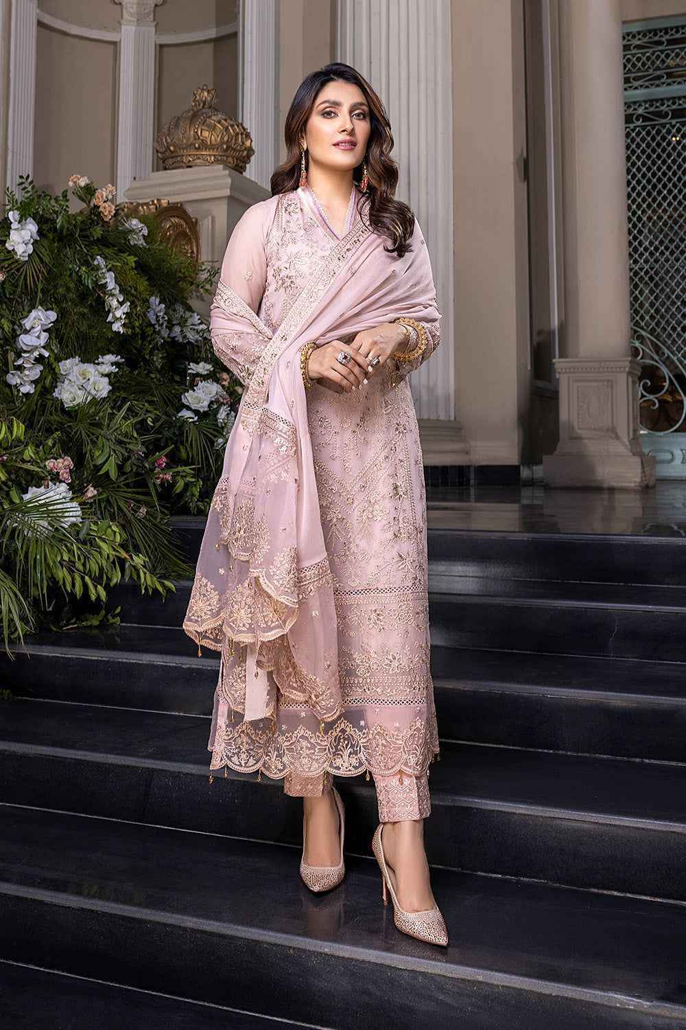 Chiffof Suit Azure Brand Embroidery 3 Pc Suit