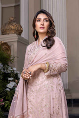 Chiffof Suit Azure Brand Embroidery 3 Pc Suit