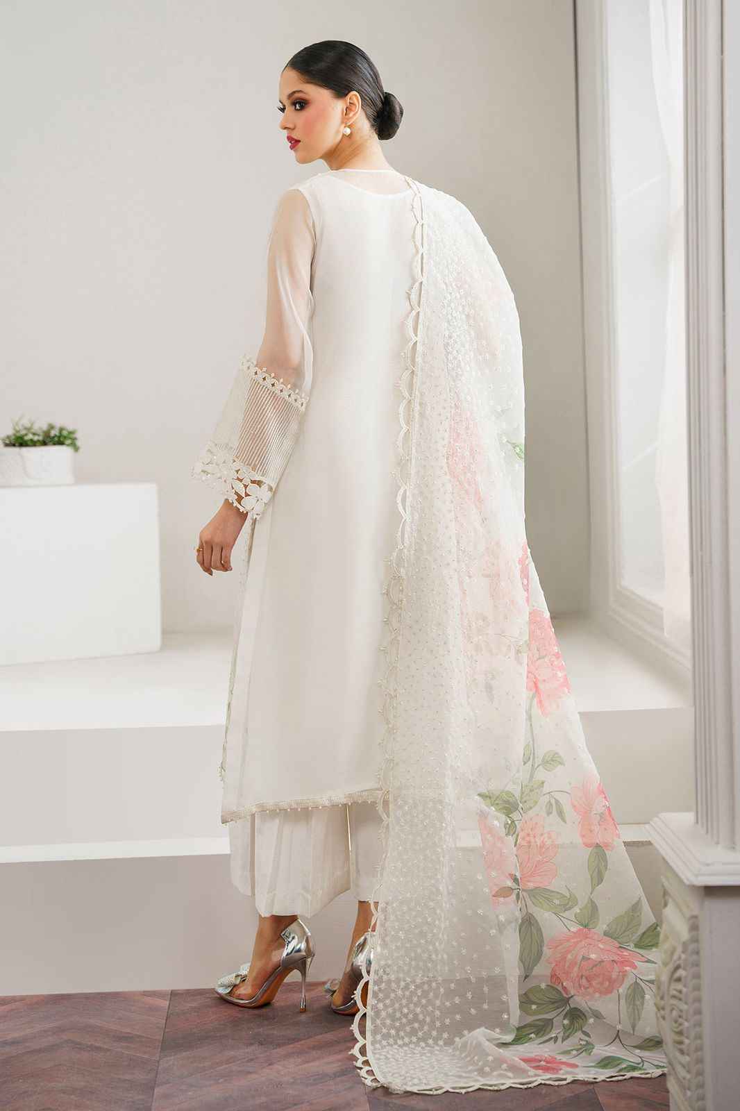 Heavy Embroidered Organza Dress with Satin Silk Trouser and Dupatta
