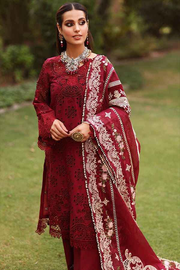 Crimson Chikankari Lawn & Organza Embroidered Suit