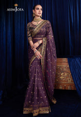 Asim Jofa Luxury Net Saree: Embroidered Net & Cotton Silk