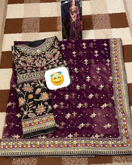 Asim Jofa Luxury Net Saree: Embroidered Net & Cotton Silk