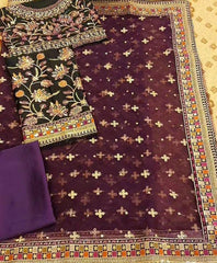 Asim Jofa Luxury Net Saree: Embroidered Net & Cotton Silk