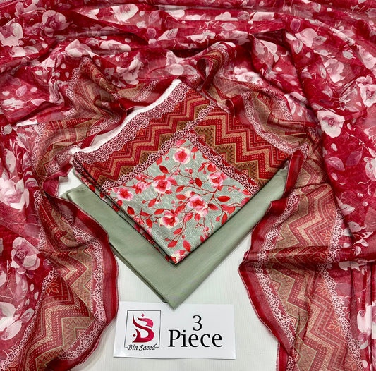 BIN SAEED | Premium Unstitched 3-Piece Lawn Suit (Article 11)