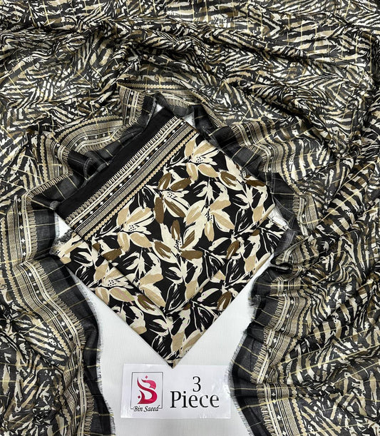 BIN SAEED | Premium Unstitched 3-Piece Lawn Suit (Article 23)