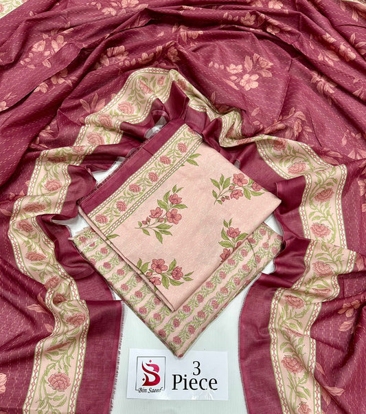 BIN SAEED | Premium Unstitched 3-Piece Lawn Suit (Article 34)