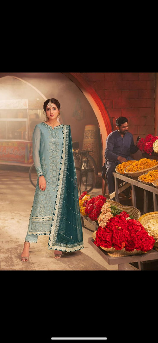 Asim Jofa Luxury Chiffon Ensemble: Embroidered Chiffon & Malai Trouser