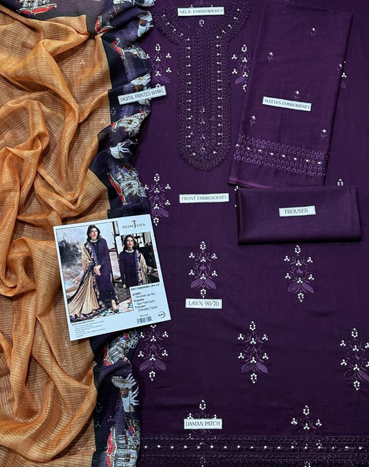 EMBERIODERY LAWN 3PC UNSTICHED