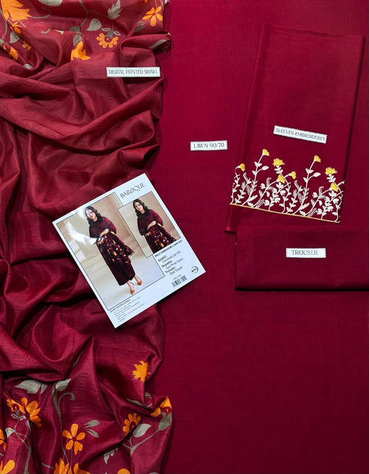 EMBERIODERY LAWN 3PC UNSTICHED