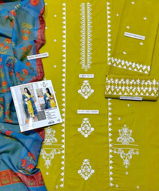 EMBERIODERY LAWN 3PC UNSTICHED