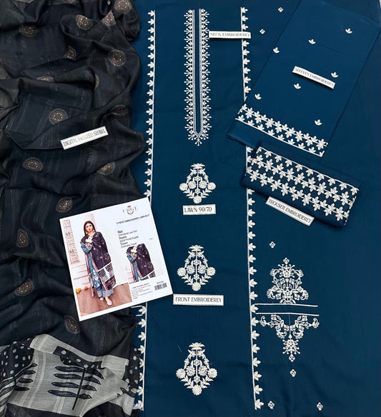 EMBERIODERY LAWN 3PC UNSTICHED