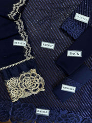 3Pcs Chiffon Luxury Embroided Un-Stitch