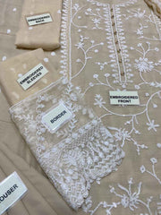 Chiffon 3Pc Suit With Malai Crap Trouser