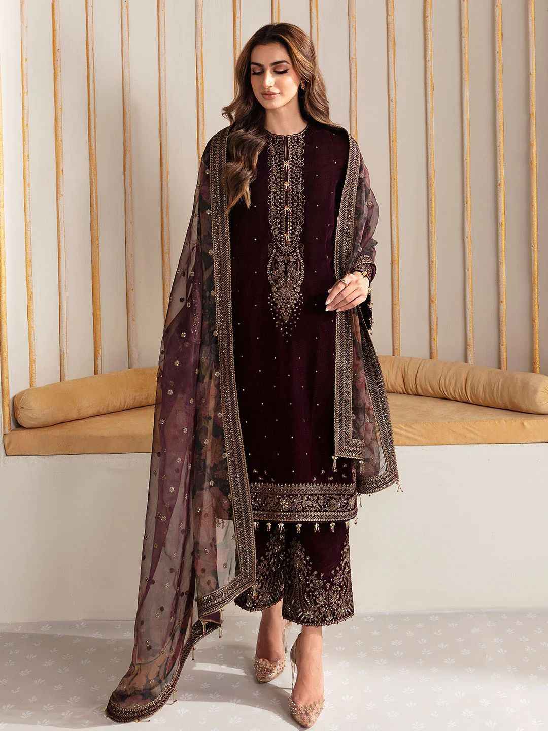 Embroidered Pure Velvet Suit 3 Pc