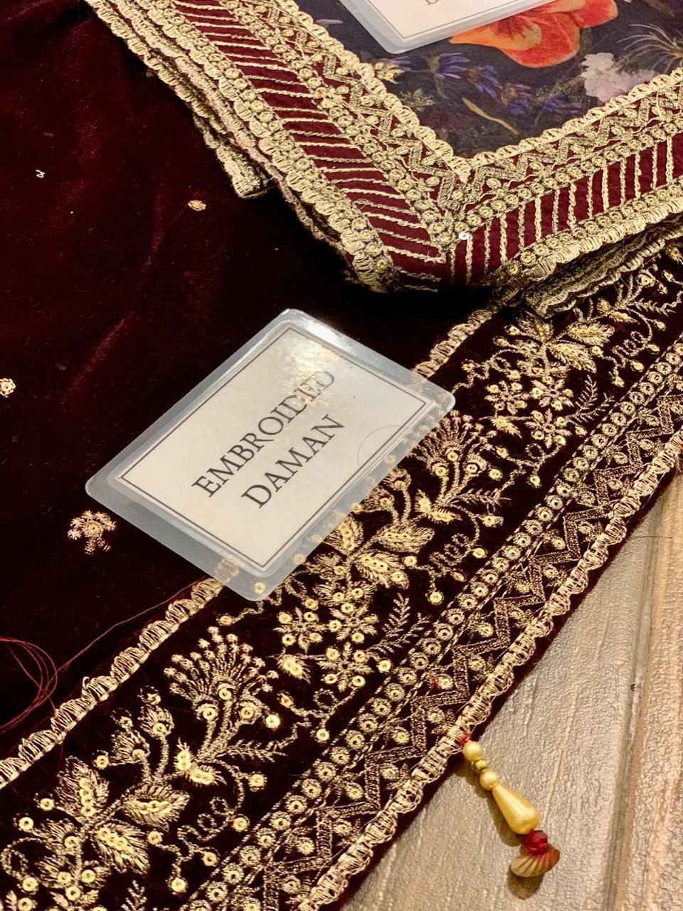 Embroidered Pure Velvet Suit 3 Pc