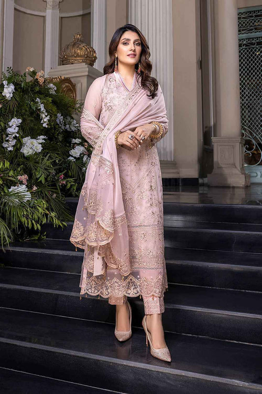 Chiffof Suit Azure Brand Embroidery 3 Pc Suit