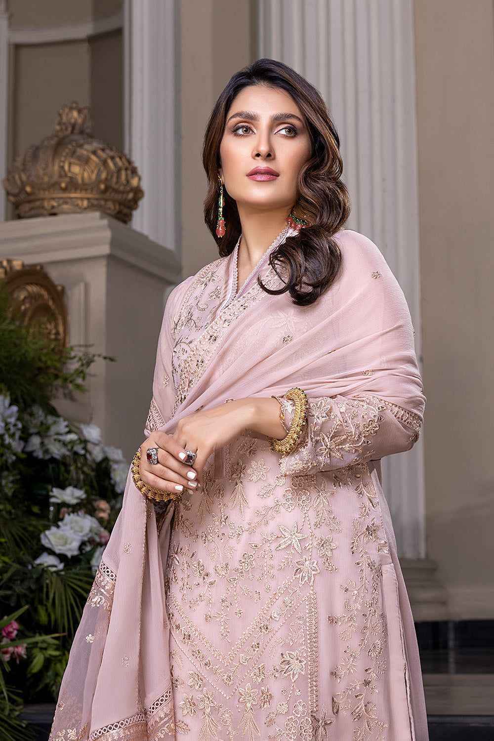 Chiffof Suit Azure Brand Embroidery 3 Pc Suit