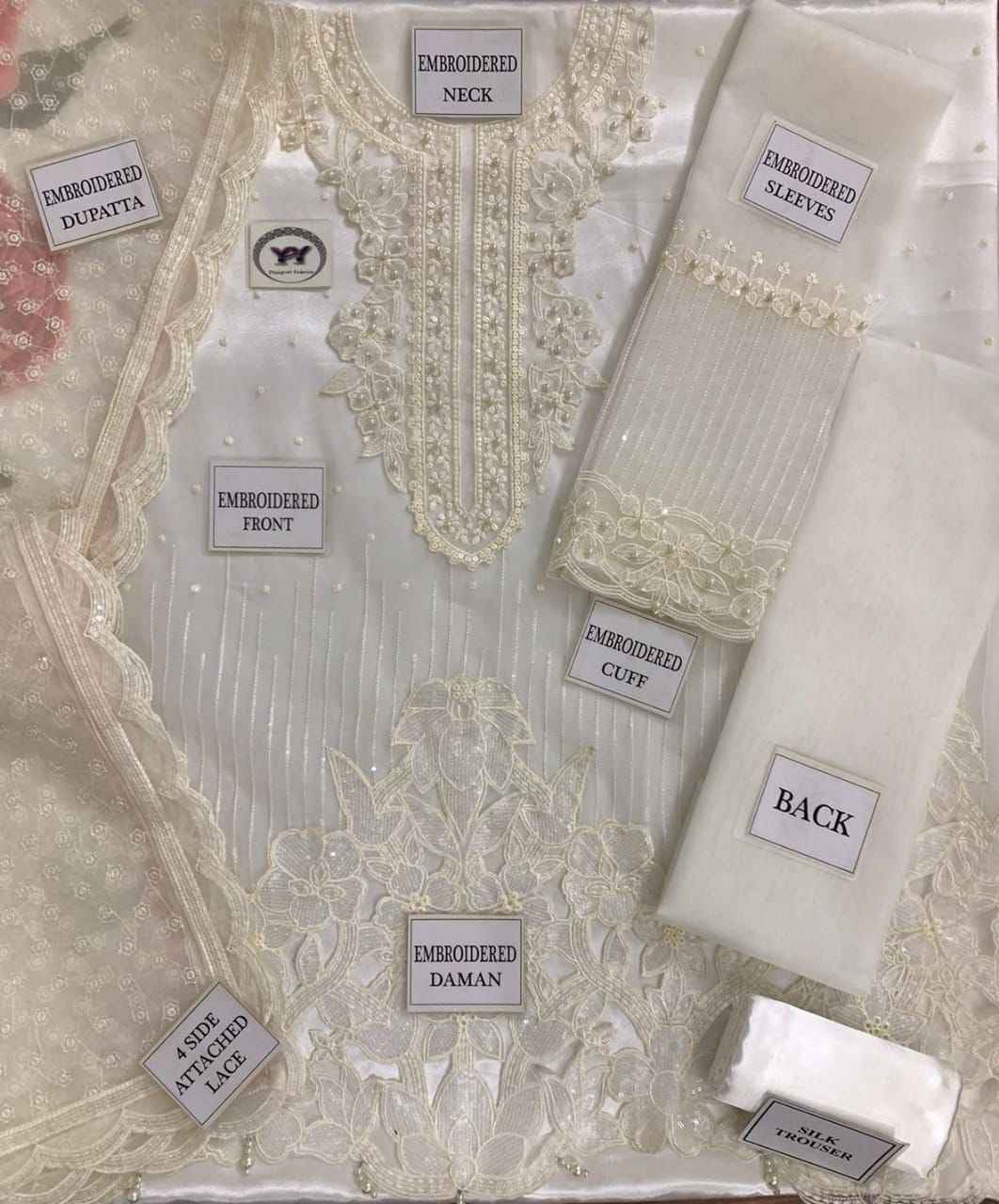 Heavy Embroidered Organza Dress with Satin Silk Trouser and Dupatta