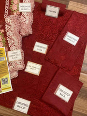 Crimson Chikankari Lawn & Organza Embroidered Suit