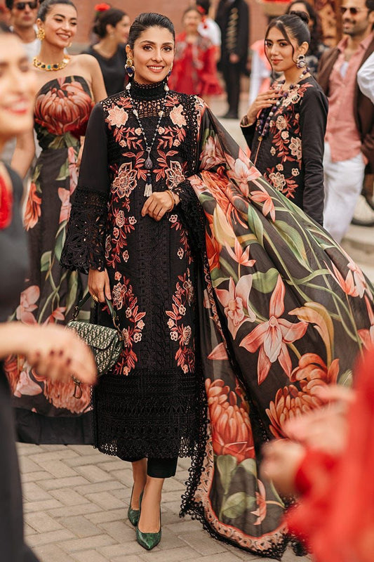 Mushq Luxury Lawn Suit with Silk Dupatta & Schiffli Embroidery