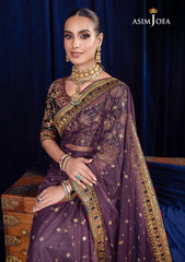Asim Jofa Luxury Net Saree: Embroidered Net & Cotton Silk