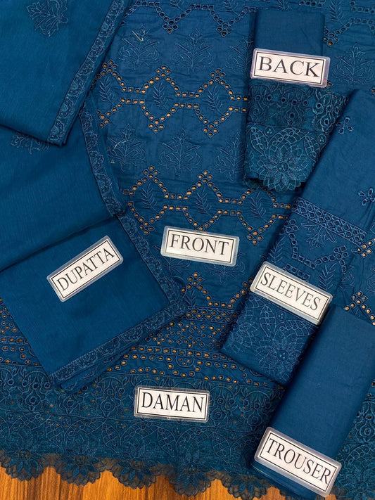 KHAF Chikankari Collection: Embroidered Cotton with Chiffon Dupatta