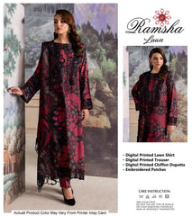 Ramsha Premium Embroidered Lawn &amp; Chiffon 3PC Suit