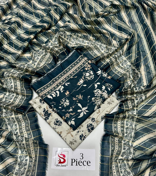 BIN SAEED | Premium Unstitched 3-Piece Lawn Suit (Article 16)