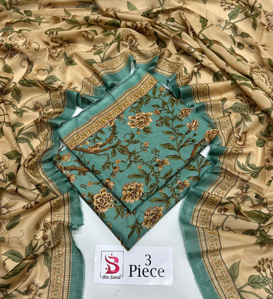 BIN SAEED | Premium Unstitched 3-Piece Lawn Suit (Article 25)
