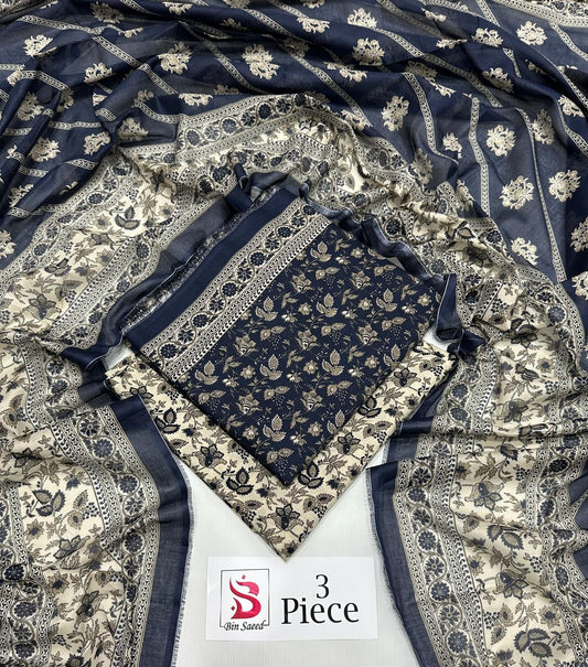 BIN SAEED | Premium Unstitched 3-Piece Lawn Suit (Article 26)