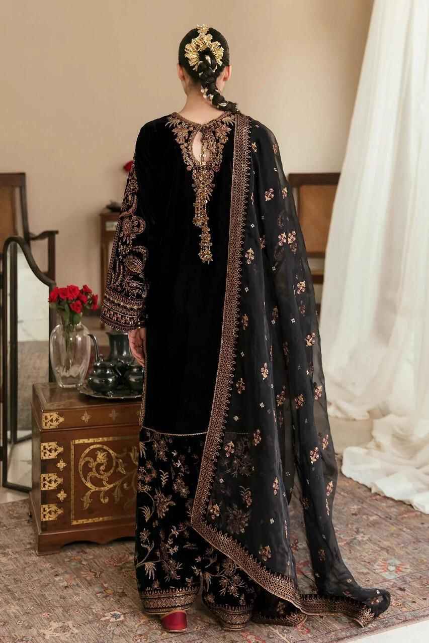 Baroque Velvet Heavy Embroidered Dress